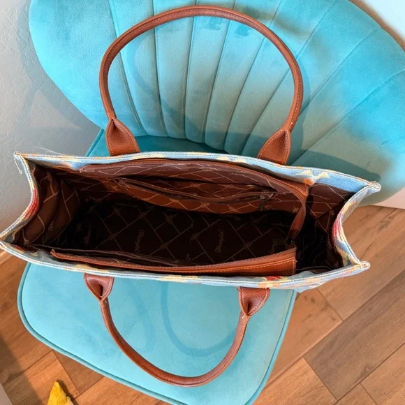 Wrangler Aztec Pattern Tote in Blue and Brown - Picture 2 of 3